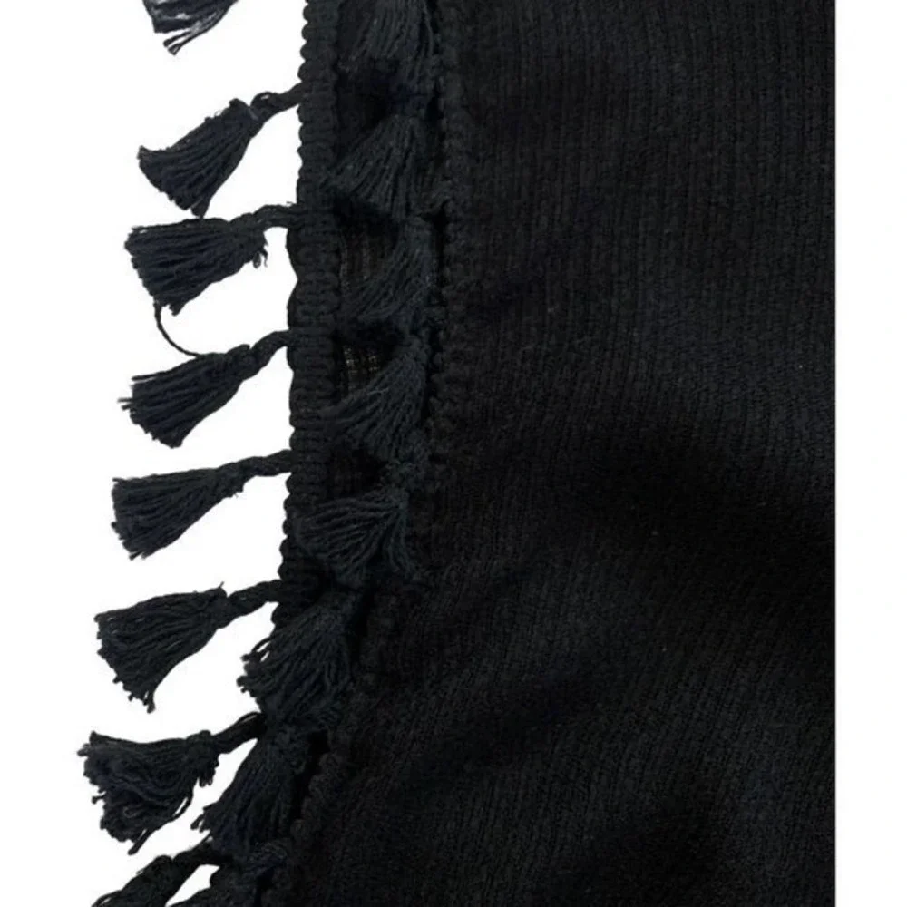 WALTER BAKER Black Knit Fringe‎ Tassel Acapulco Kaftan Shawl
